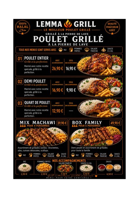 Menu Poulet grillé